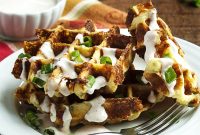 Cheesy Loaded Mashed Potato Waffles with Bacon and Chives