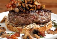 Filet Mignon with Crispy Pork Belly and Sautéed Mushrooms