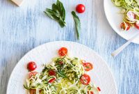 Zucchini Noodle Salad with Lemon Basil Dressing and Cherry Tomatoes