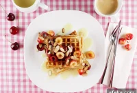 Yogurt Oat Waffles with Silky White Chocolate Sauce