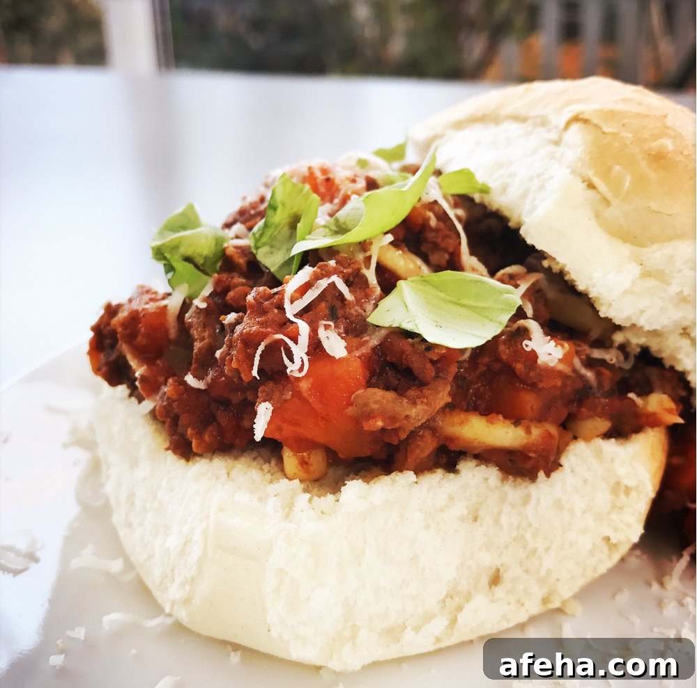 Bolognese sloppy joes sandwich