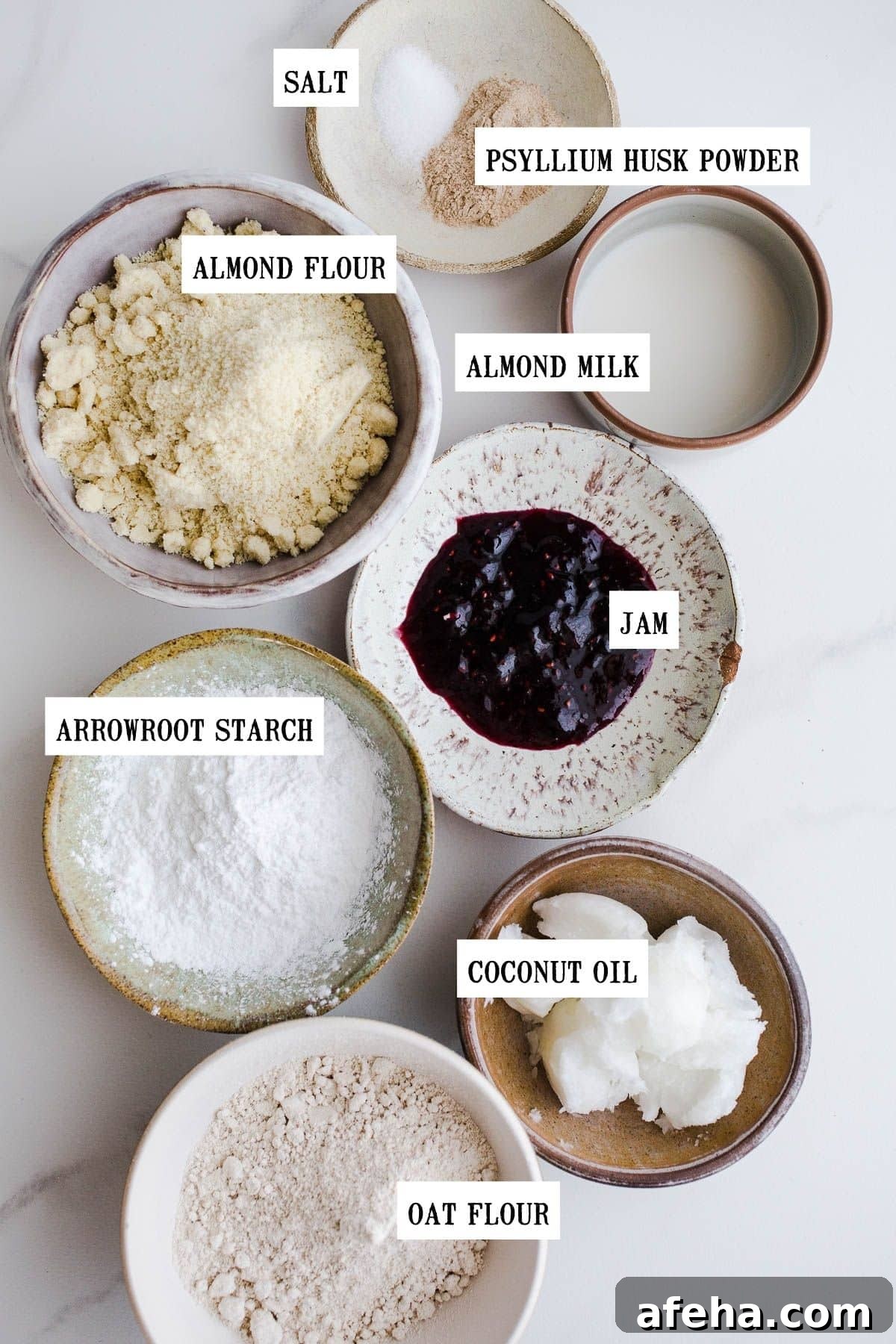 Ingredients to make homemade hand pies in small bowls.