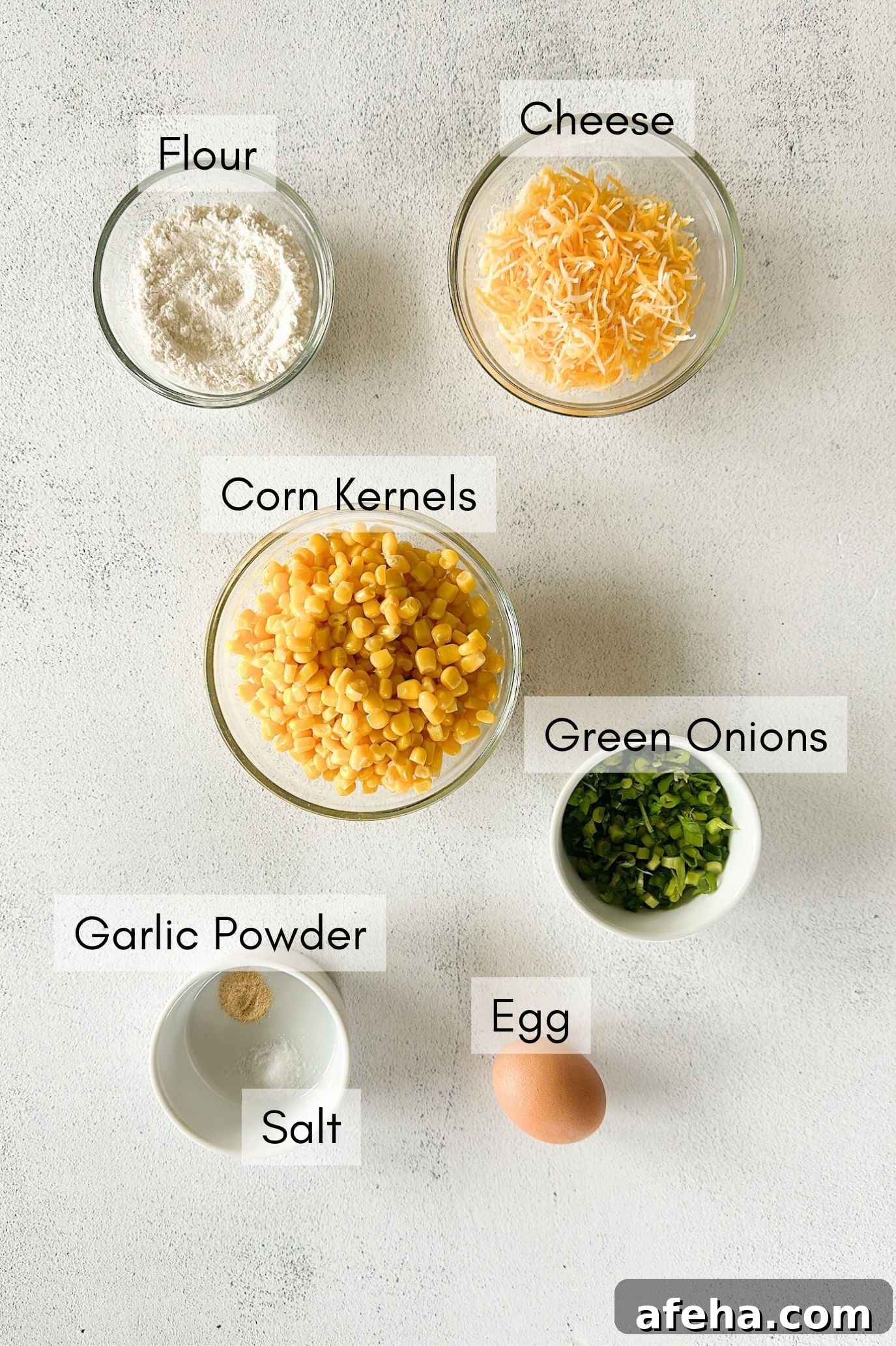 Ingredients to make sweet corn fritters.