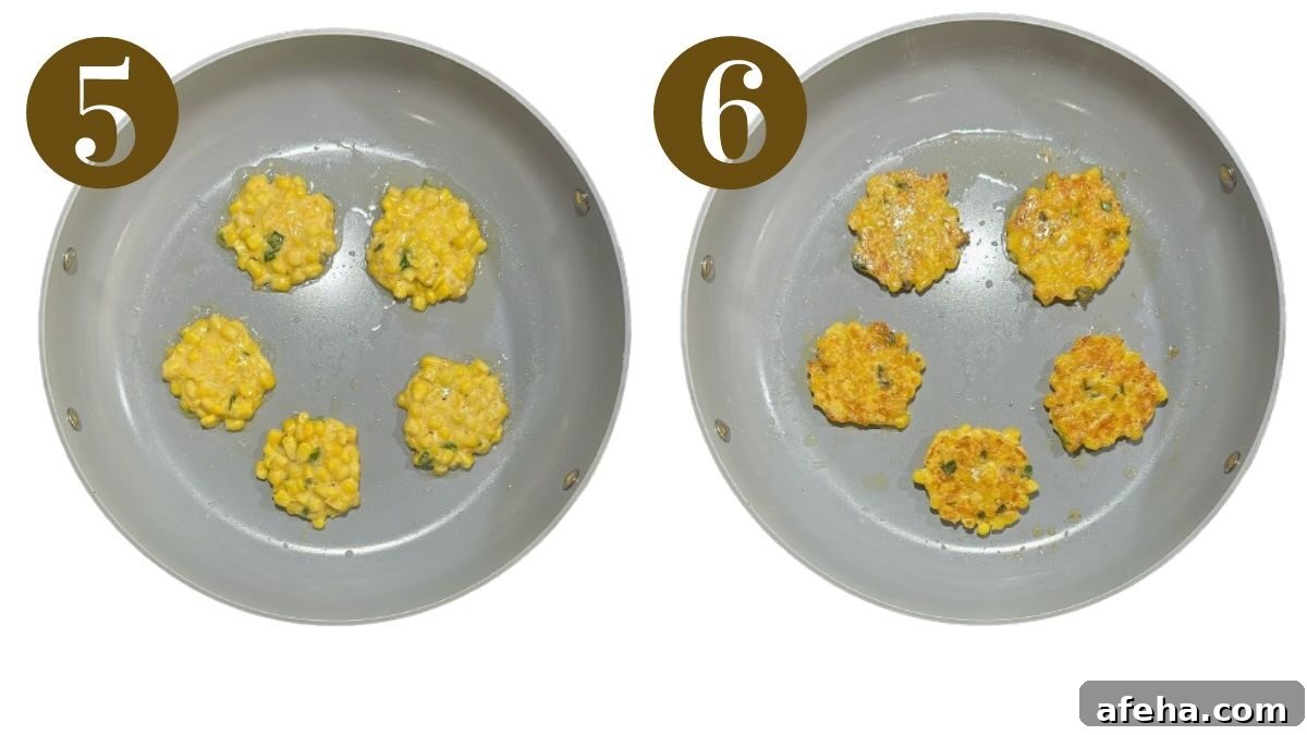 Steps to make sweet corn fritters.
