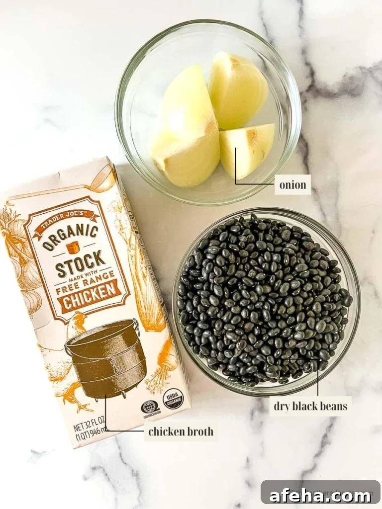 labeled ingredients for black beans recipe.