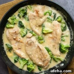 Creamy Garlic Chicken Recipe with Broccoli Easy and Quick Skillet Recipe | BestRecipeBox.com