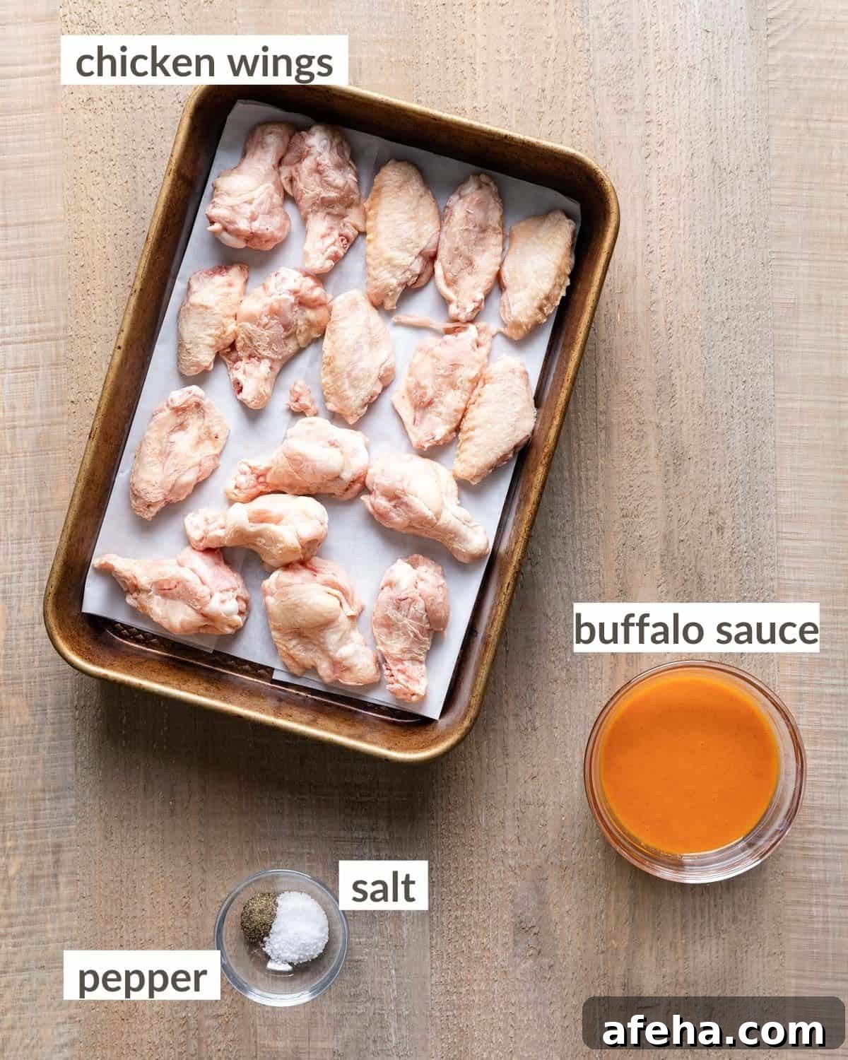 overhead of ingredients for frozen chicken wings in air fryer