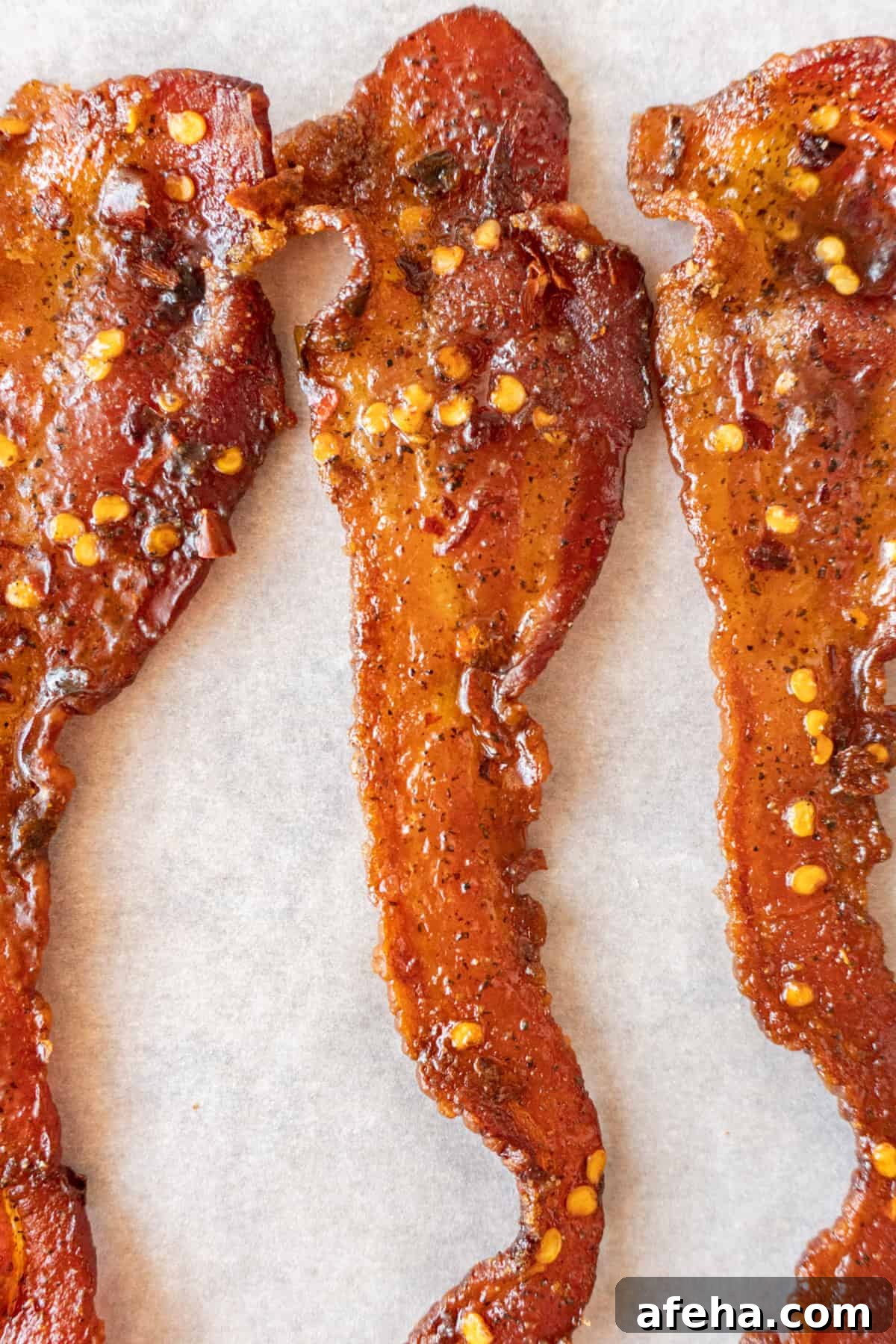 close up of brown sugared bacon