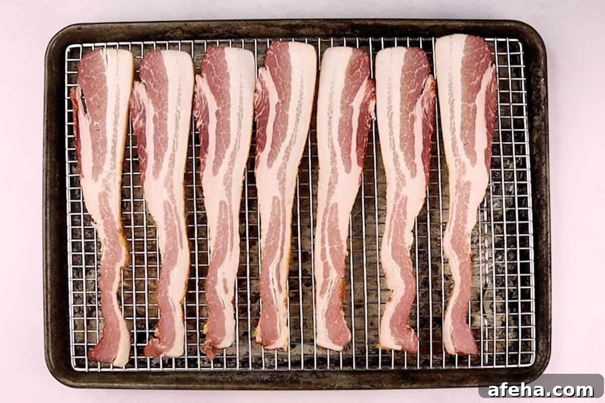 raw bacon on wire rack