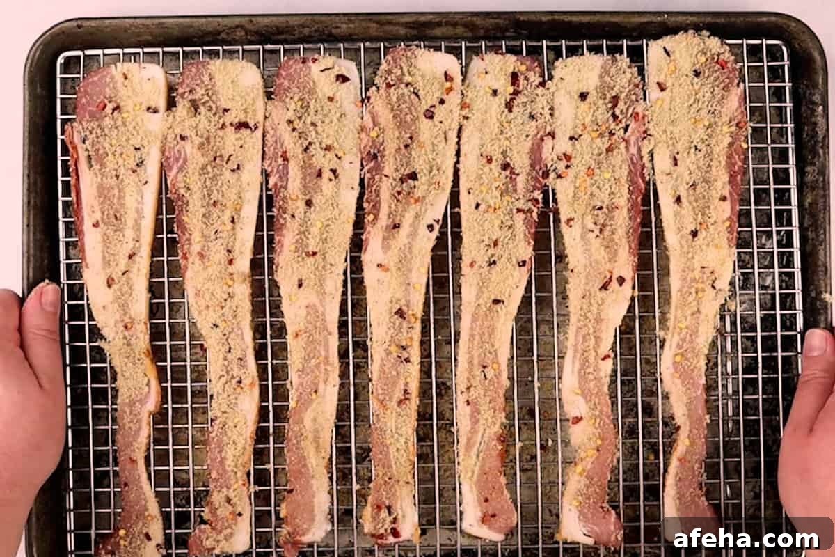 raw bacon with brown sugar mixture on it