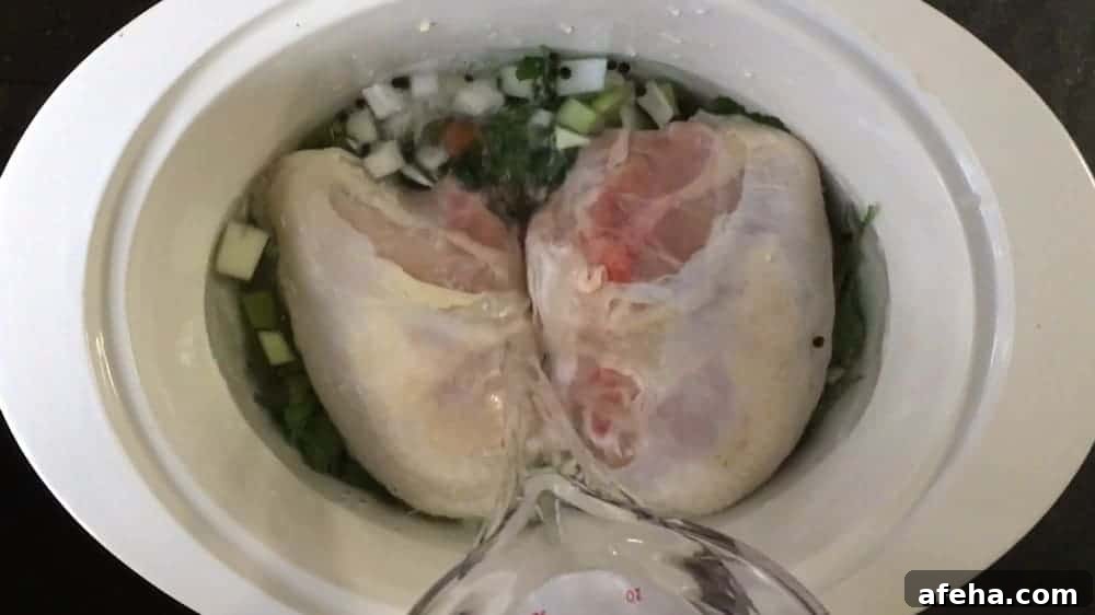 Adding water to slow cooker for homemade chicken broth