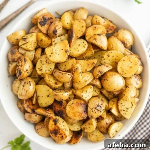Roasted potatoes in a bowl.