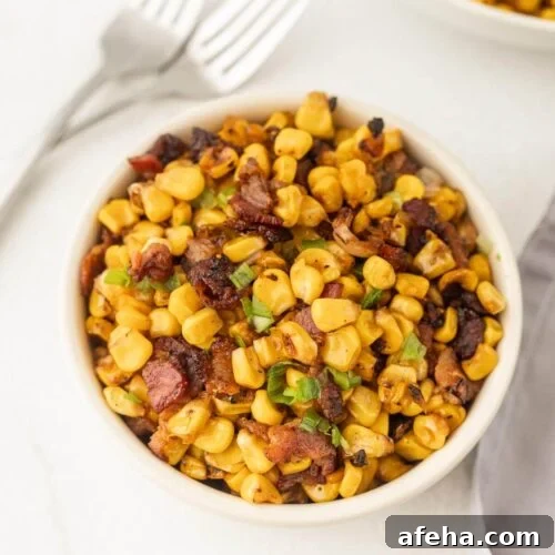 Bacon corn salad in a bowl.