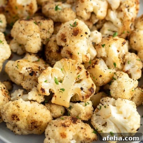 Roasted cauliflower florets with garlic and herbs.