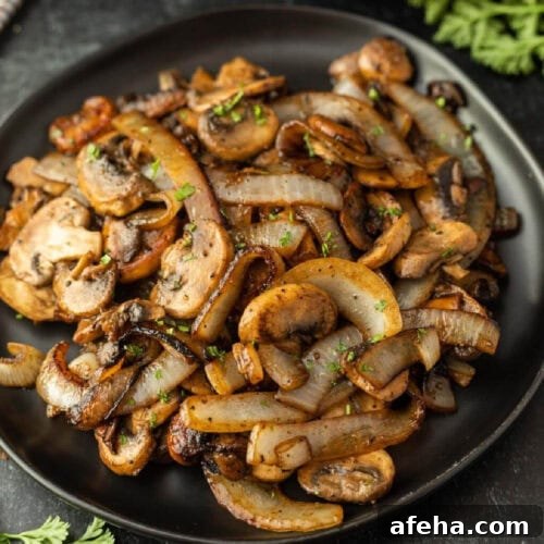 Sautéed Mushrooms and Onions for Steak.