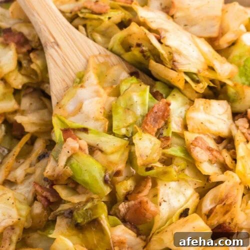 Fried cabbage mixed with bacon.