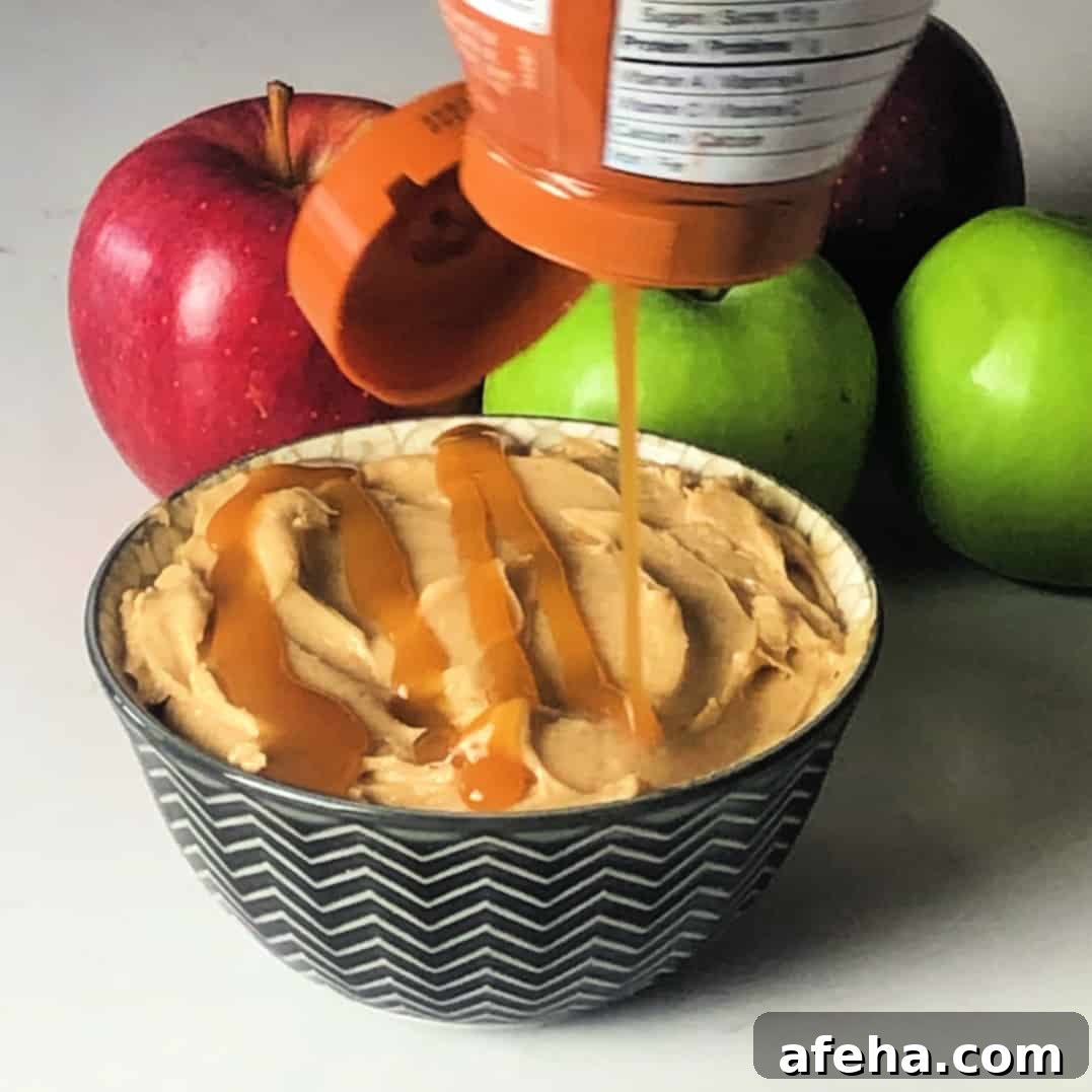 Drizzle some extra caramel sauce on top of the spread.