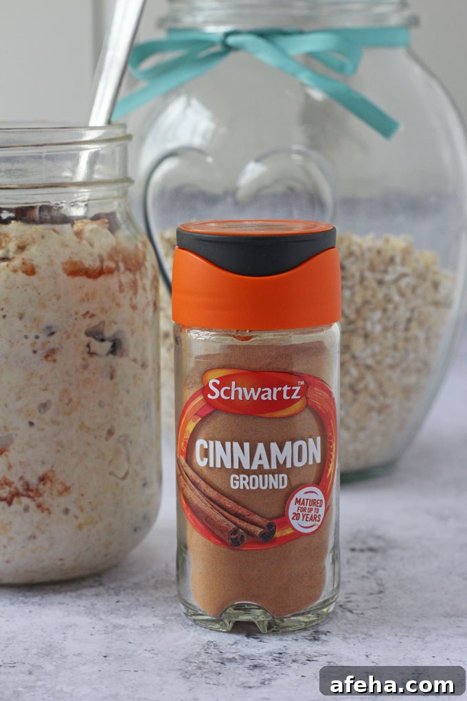 Creamy Cinnamon Swirl Overnight Oats Recipe for Quick Breakfast 3 Schwartz Ground Cinnamon Jar