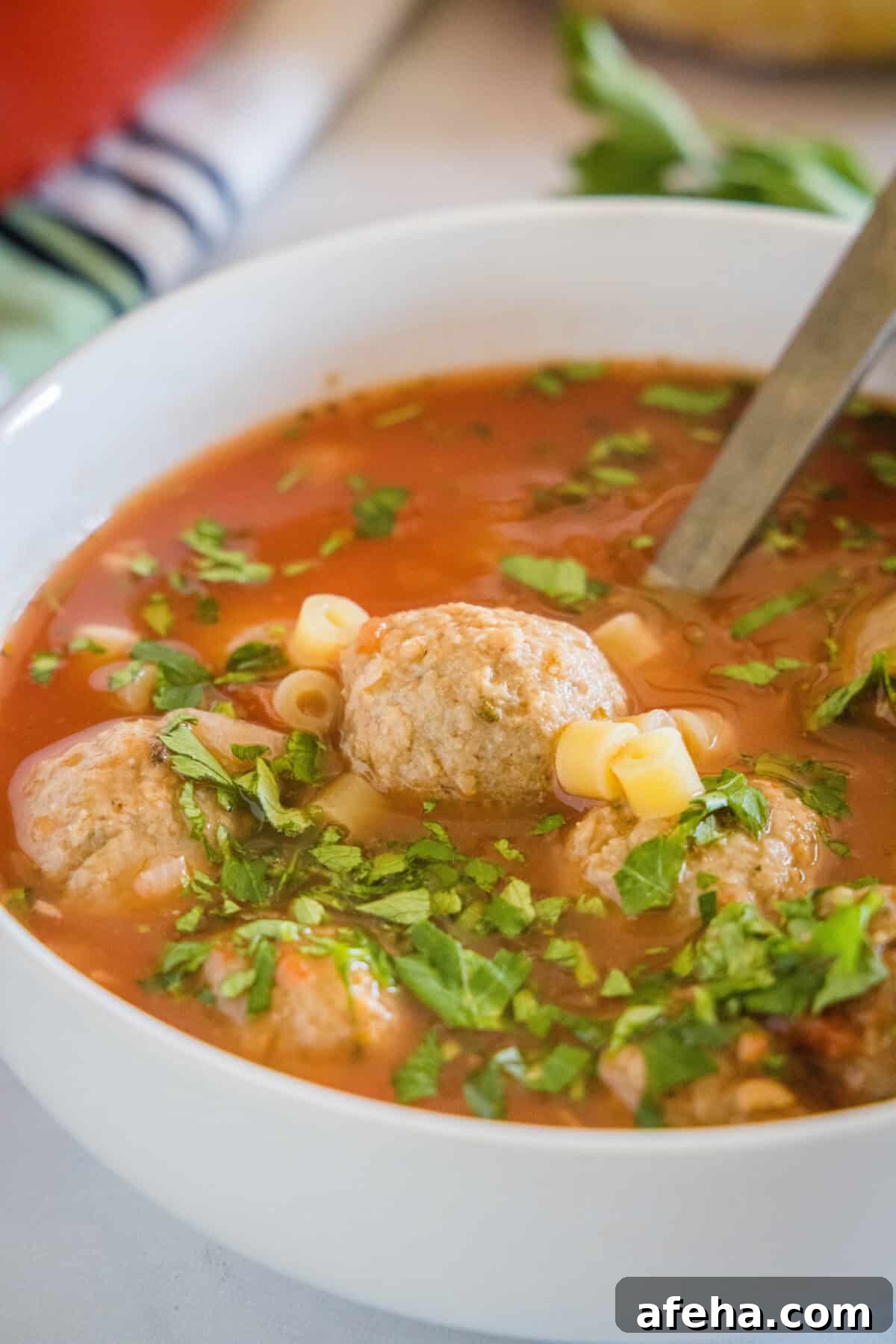 Hearty Italian Meatball Soup Recipe with Tender Meatballs 2 Italian meatball soup in a bowl