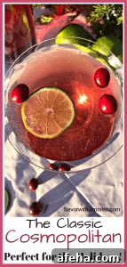 The Classic Cosmopolitan Pin showing martini glass from above with a lime and cranberries