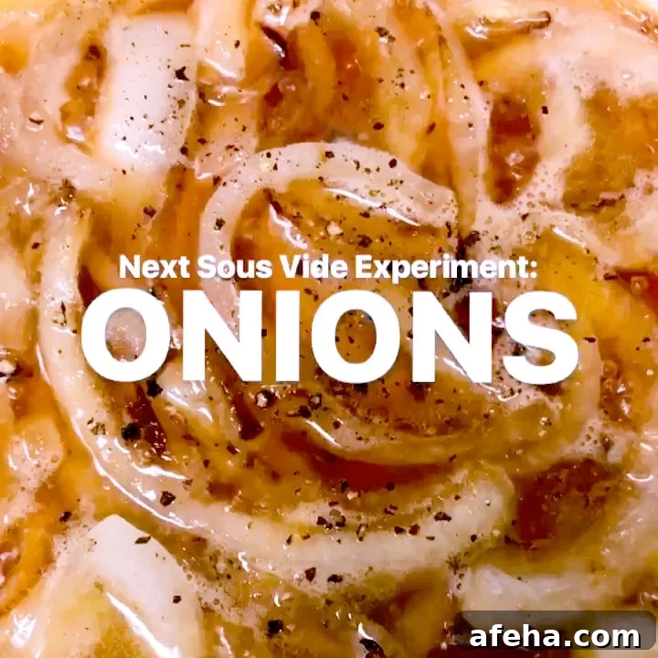 Text overlay on close-up shot of sliced onions