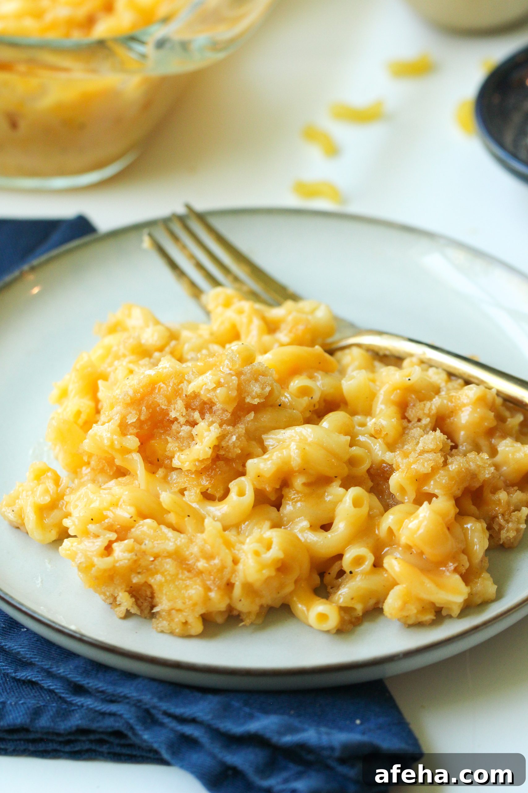 Gluten-free Dairy-free Macaroni and Cheese - EASY allergen-friendly cozy classic that is also nut-free, egg-free, vegan, and plant-based. Perfect for a comfort food weeknight dinner or holidays like Thanksgiving or Christmas sides. 