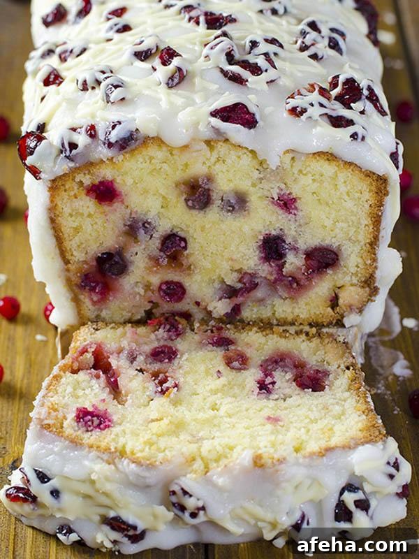 Lemon Cream Cheese Pound Cake Recipe with Luscious Glaze 8 Sliced loaf of Christmas Cranberry Pound Cake