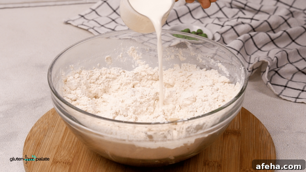 Gluten-Free Chicken Pot Pie Recipe: Flaky Crust & Creamy Filling 9 Add milk to the crust batter, and mix it all together.