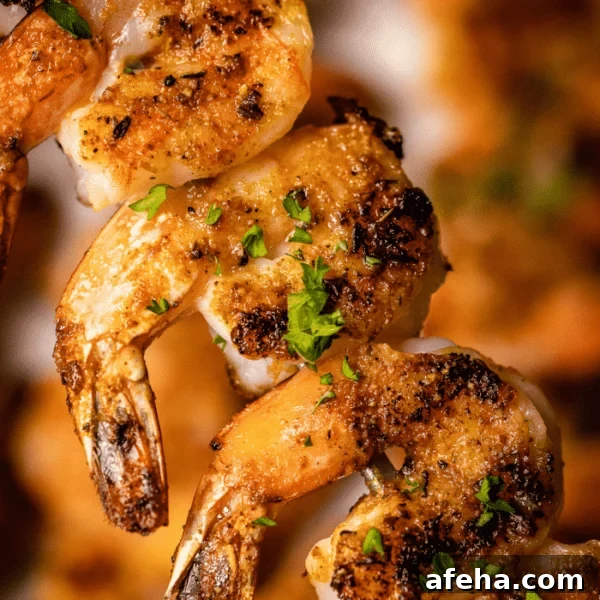 Grilled shrimp on a skewer.