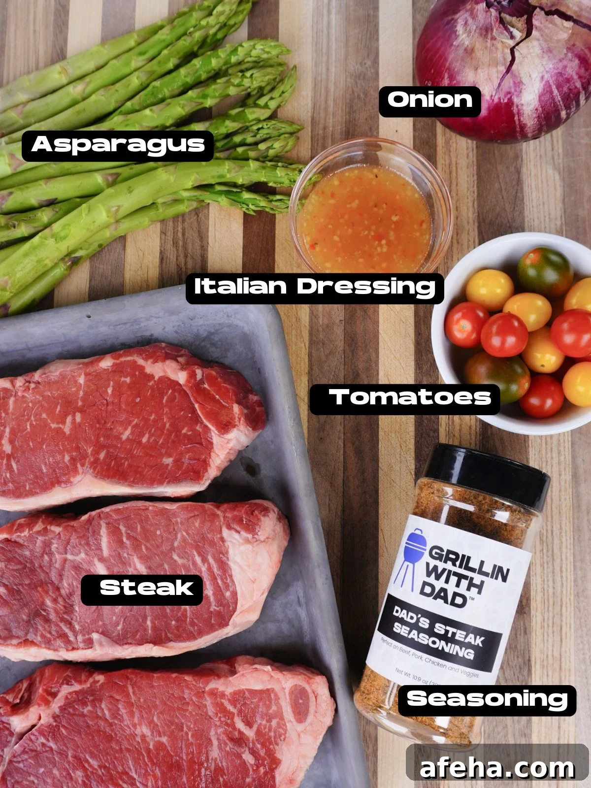Easy Steak and Veggie Dinner ingredients.
