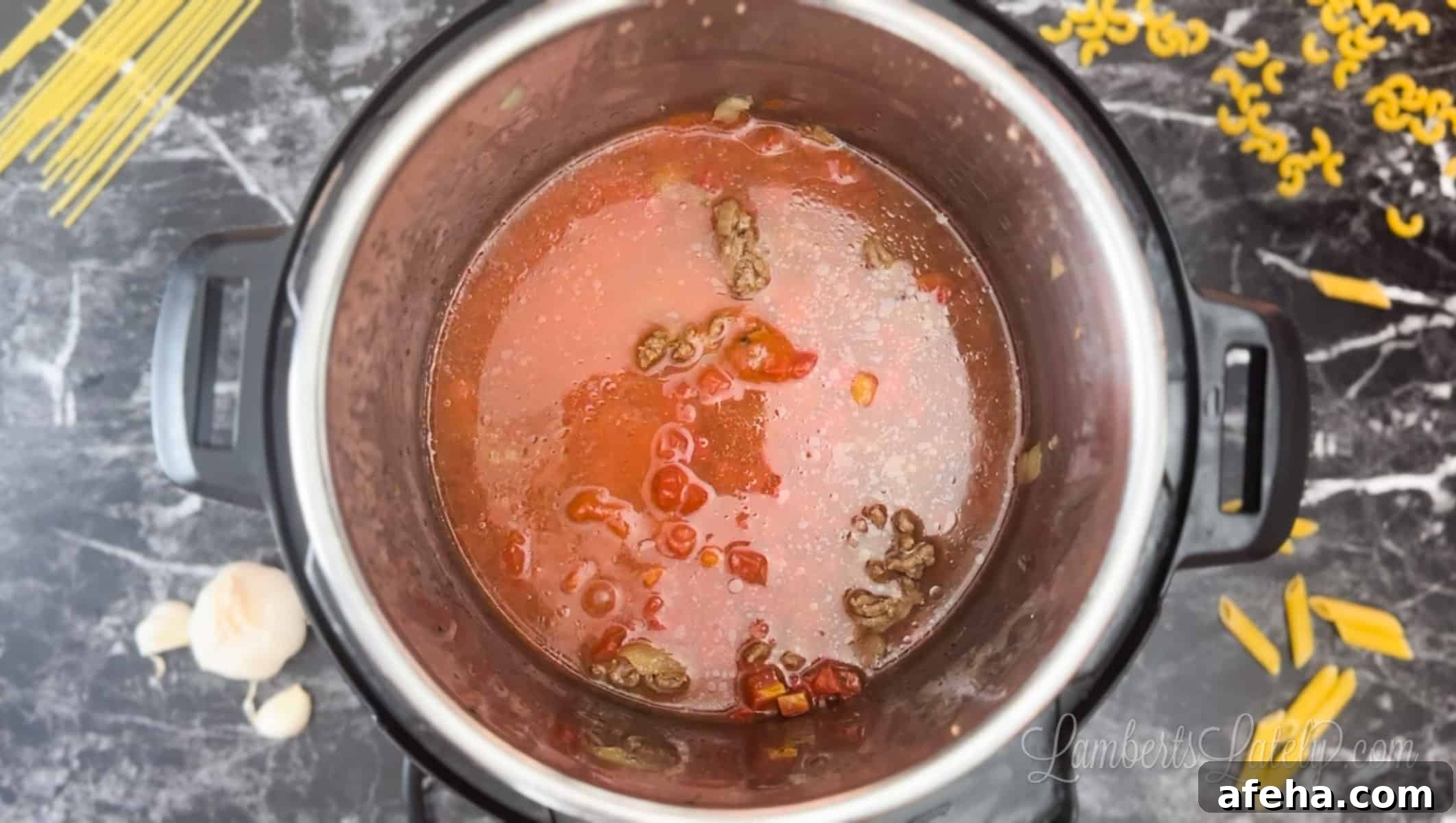 water and tomato sauce in an instant pot.