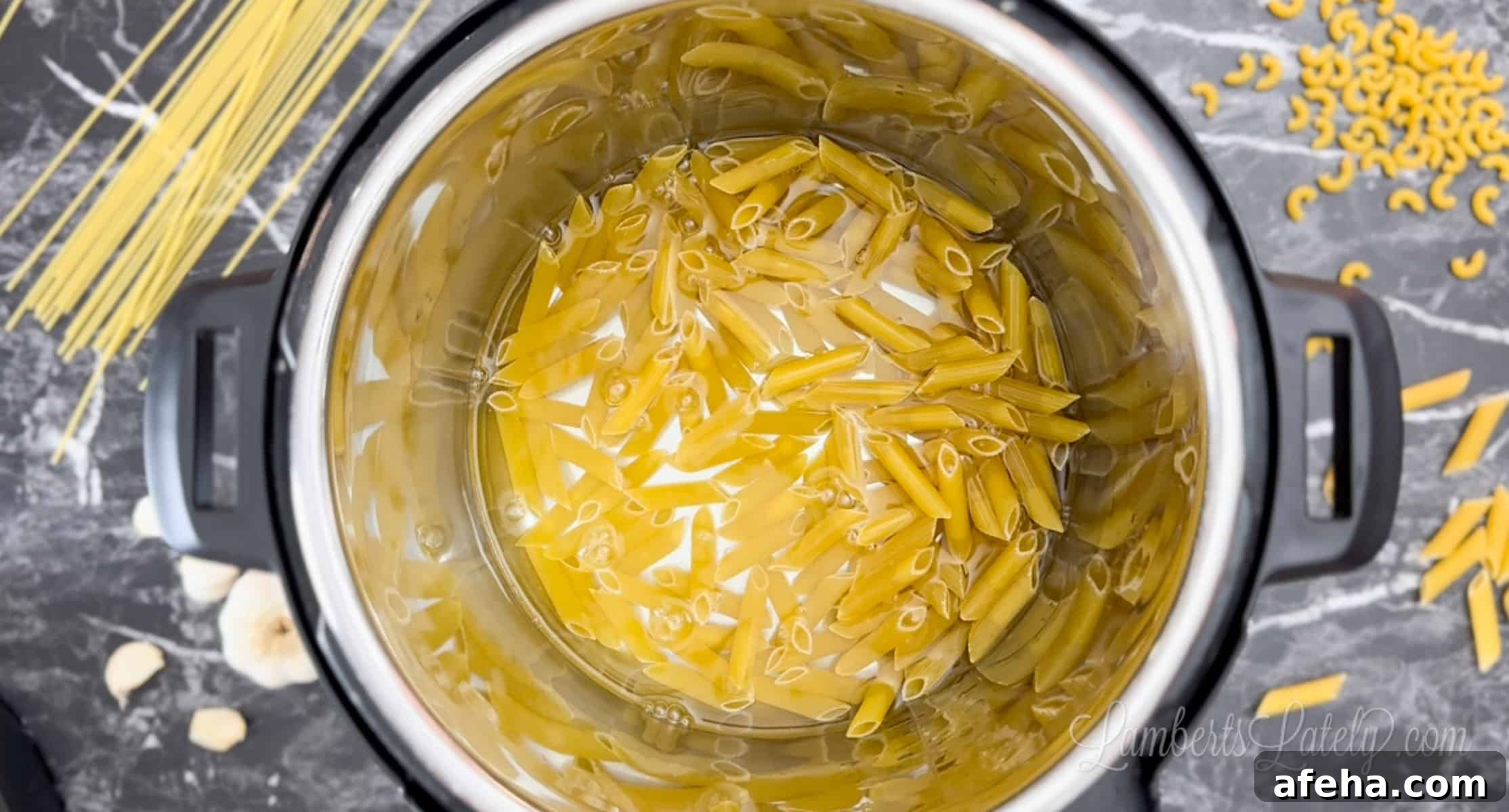 pasta and water in an instant pot.