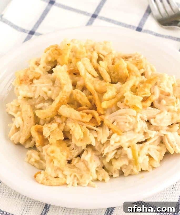 white plate of Instant Pot french onion chicken and rice