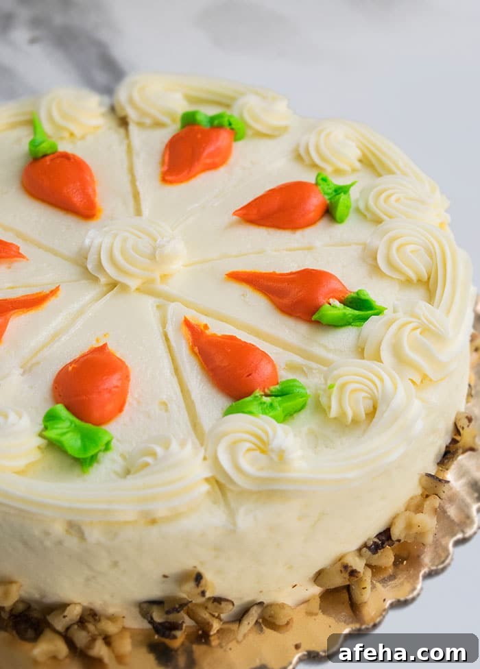 Easy Carrot Cake With Cream Cheese Frosting on Gold Cake Board