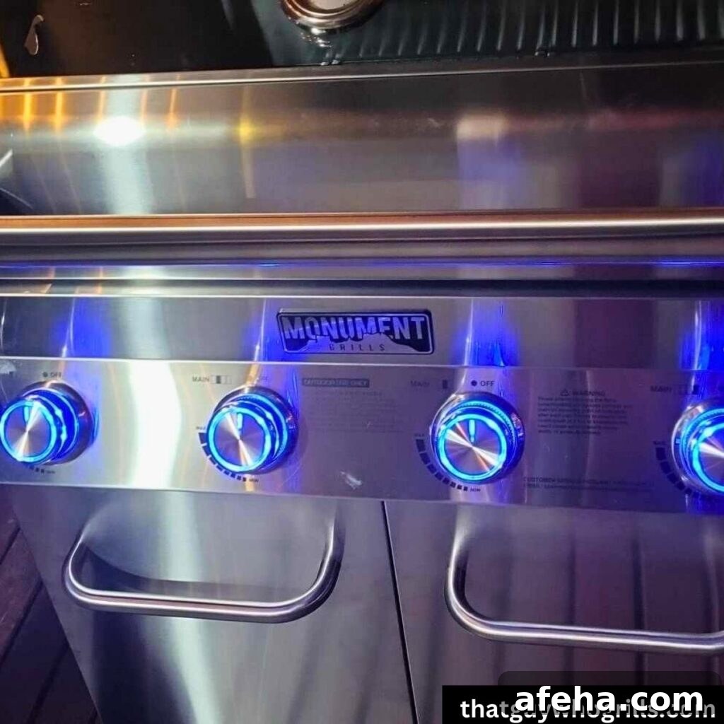 Monument Grills Stainless 35633 with knob lights on