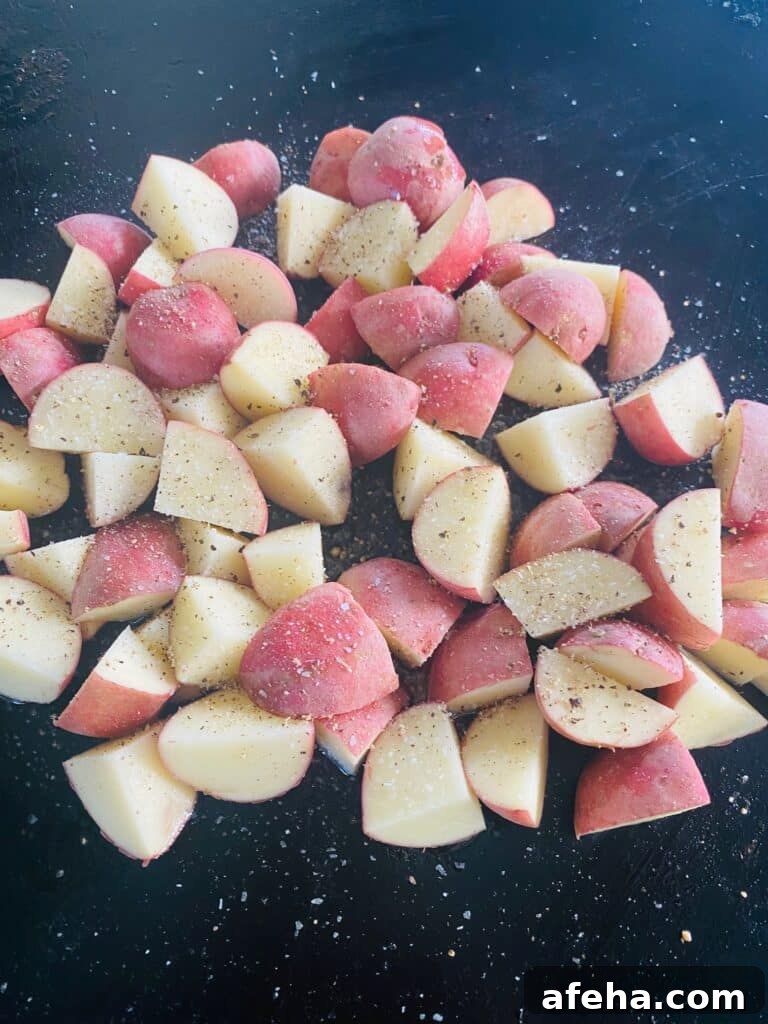 potatoes on the griddle