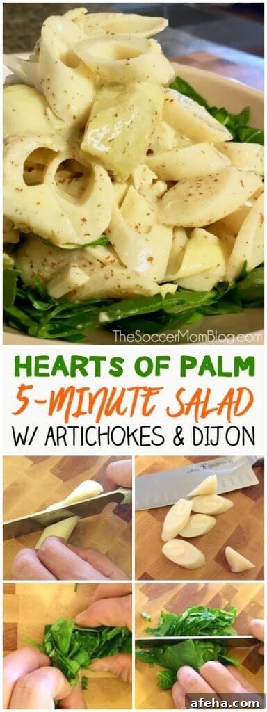 5-Minute Hearts of Palm & Artichoke Salad Recipe 9 This refreshing Hearts of Palm and Artichoke Salad is ready in 5 minutes! Unique, elegant, and easy to make with just a few simple ingredients. Click for photo step-by-step directions!
