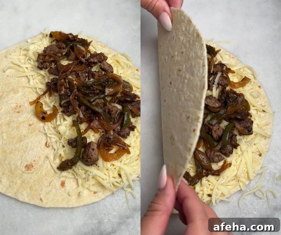 Smoky Chipotle Steak Quesadillas with Creamy Crema 5 assembling quesadillas