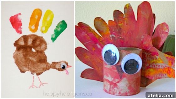 handprint turkey crafts for Thanksgiving