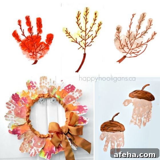 fall leaf and acorn handprints
