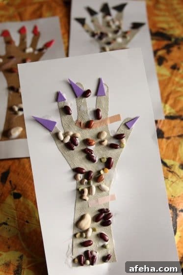 monster hand with lentils and bandaids