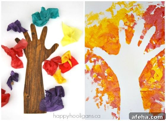 Handprint Fall Tree Crafts for Preschoolers - Happy Hooligans