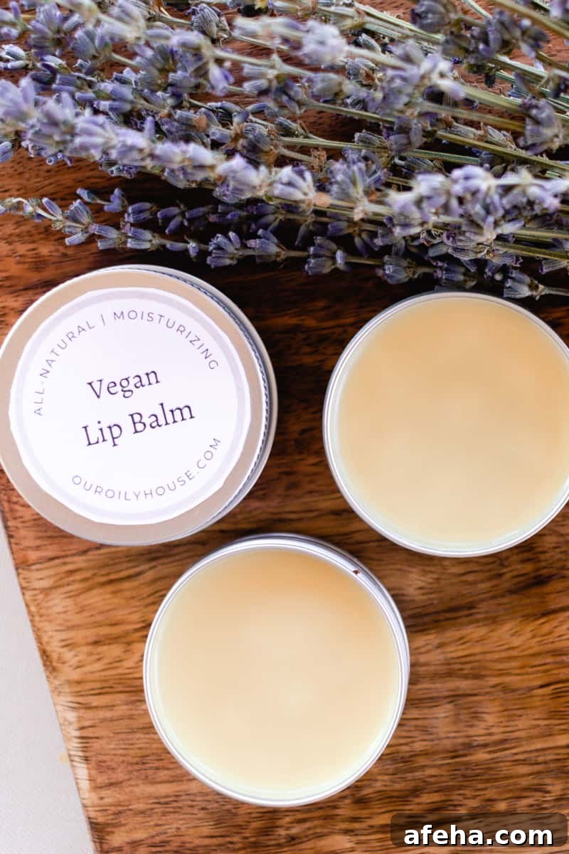 Vegan lip balms on a wooden board.