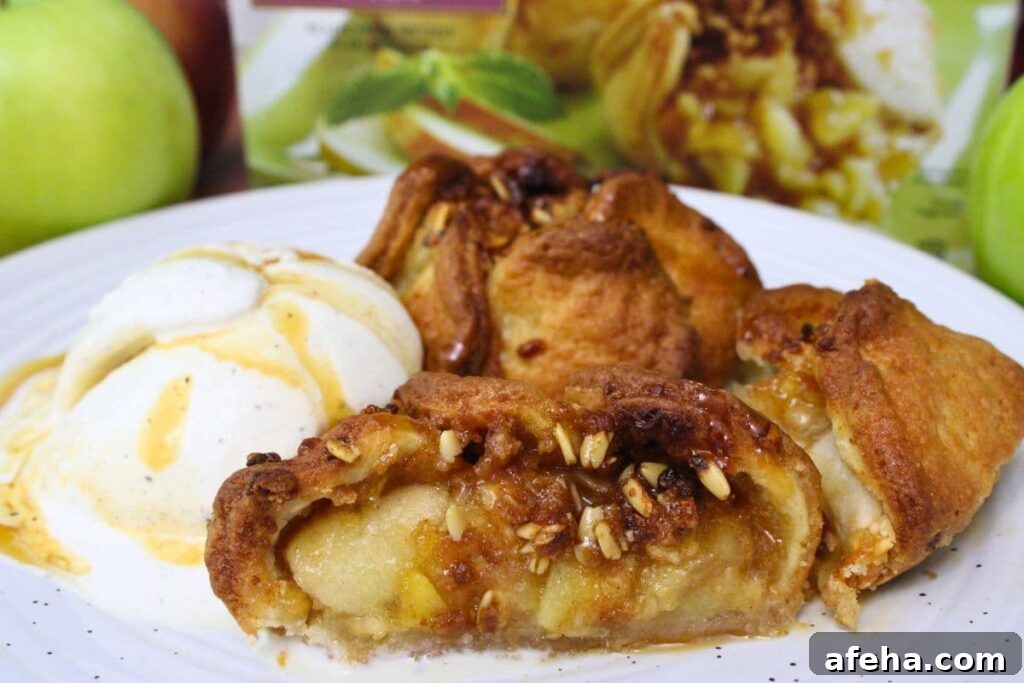trader joes apple blossom cut in half on a plate with vanilla ice cream