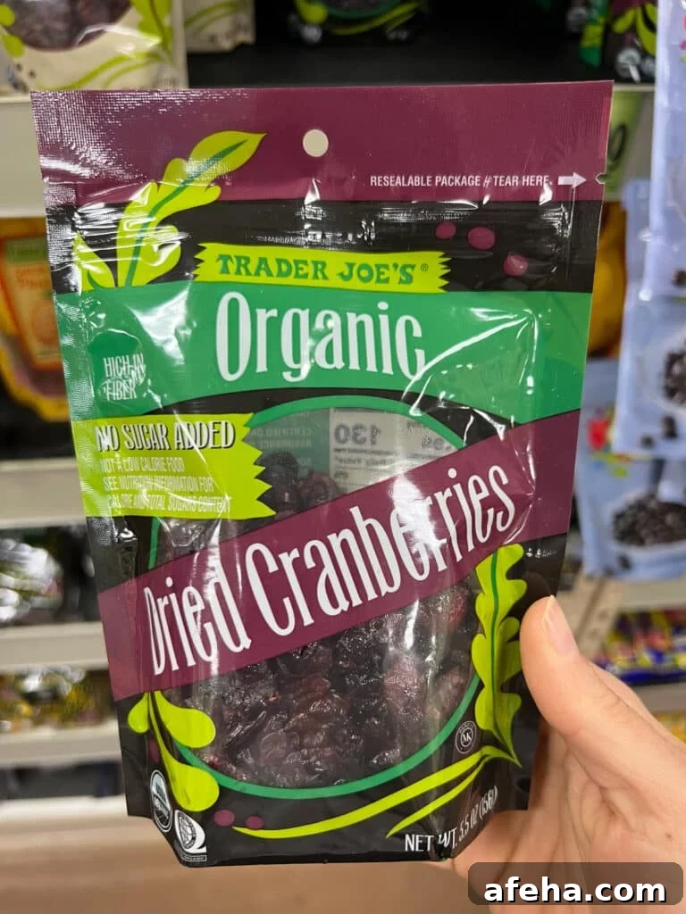 Bag of organic unsweetened dried cranberries
