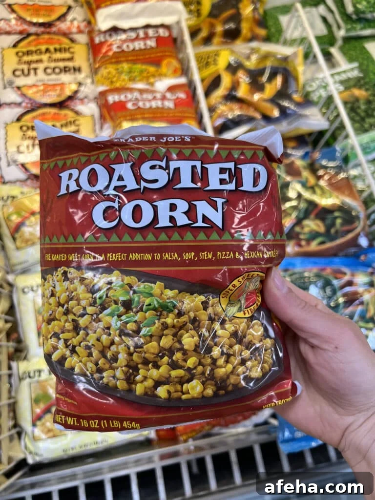 Bag of frozen roasted corn