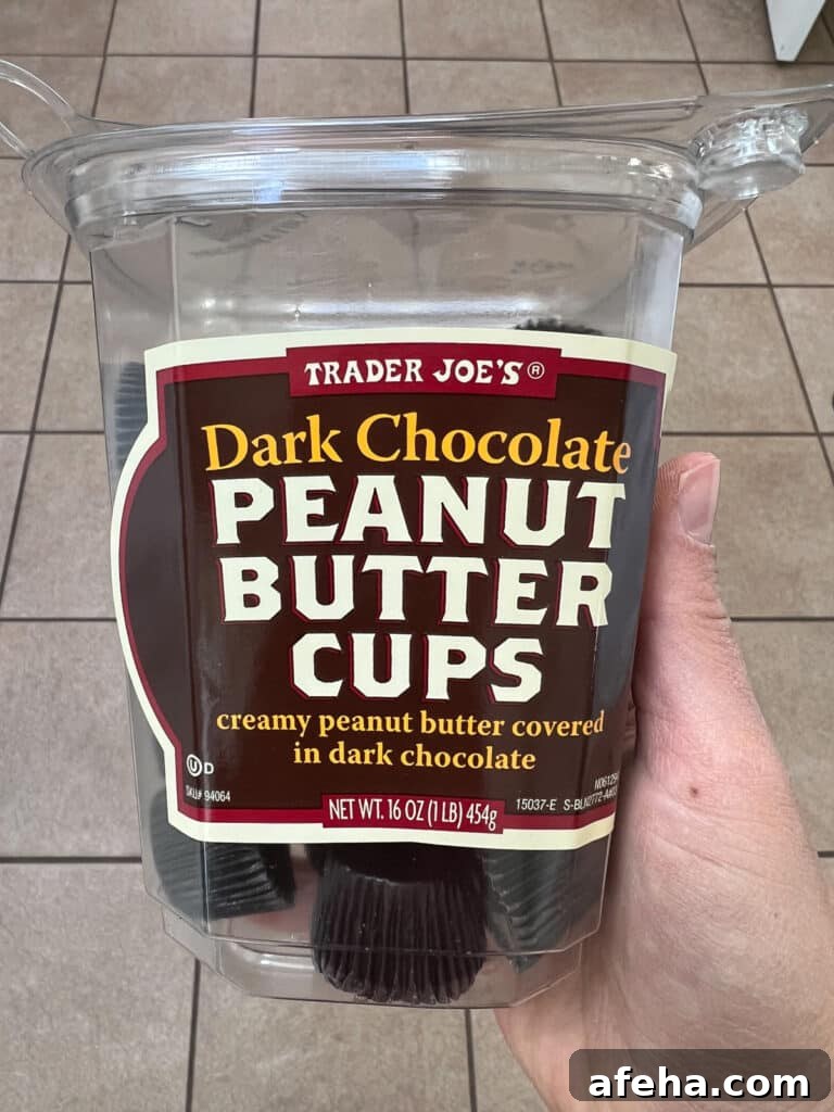 Container of dark chocolate peanut butter cups