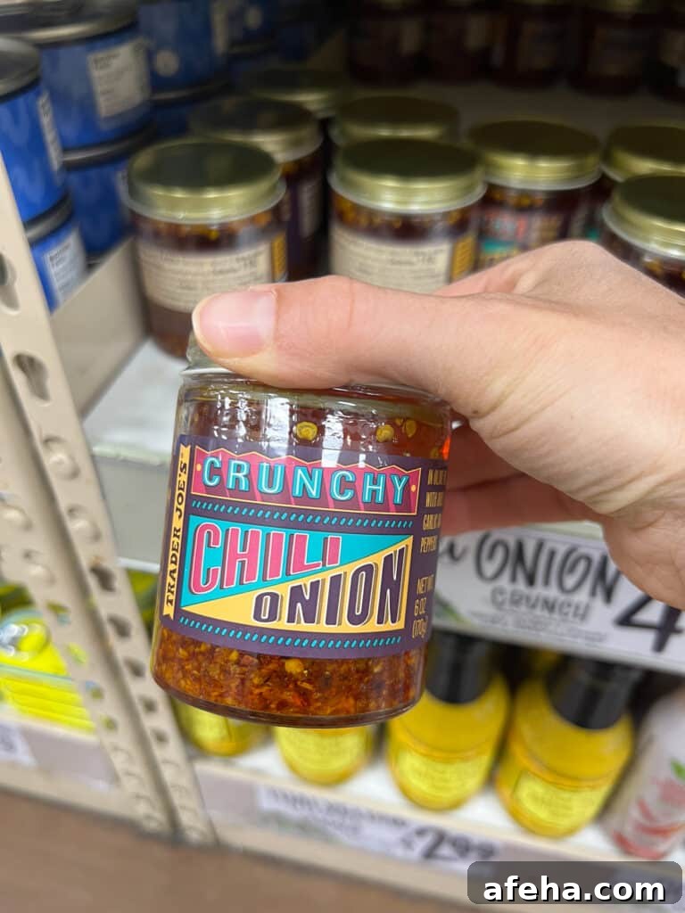 Jar of crunchy chili onion oil from Trader Joe's