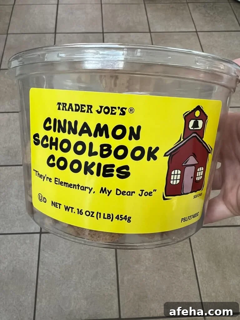 Container of Trader joe's cinnamon schoolbook cookies