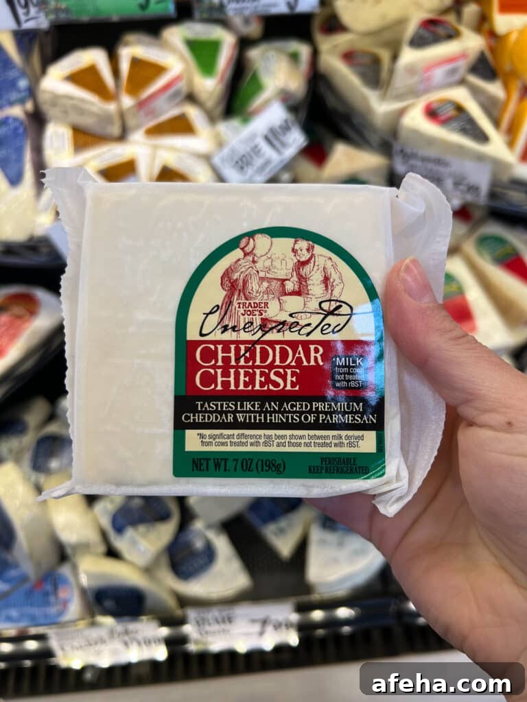 Block of unexpected cheddar cheese